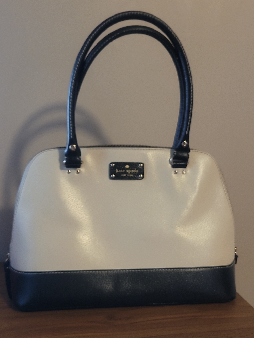 KATE SPADE  Cream and Black Dome Satchel with Dual Handles